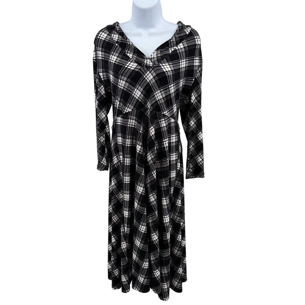 Charter Club Black/White Check Plaid V-Neck Dress Deep Black WMNS S Fit & Flare - Picture 3 of 8